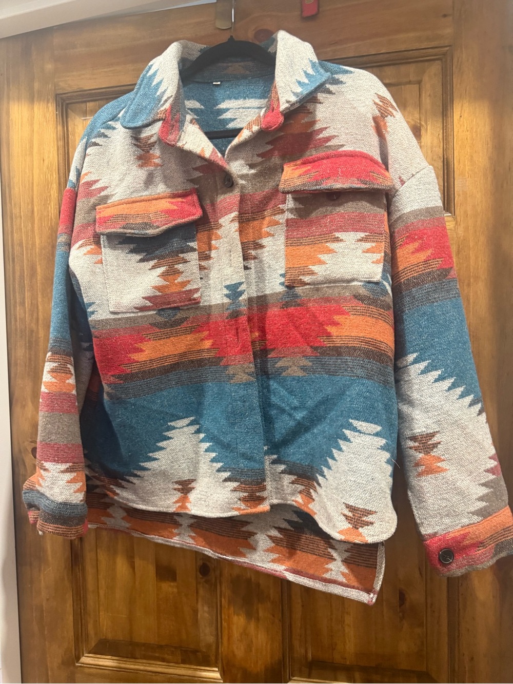 Aztec-Pattern Button-Front Sweater Jacket — Multi-Color